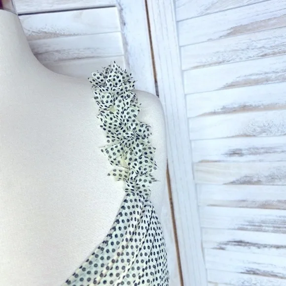 𝅺Anthropologie FOXIEDOX Light Green Black Polka Dot A Line Dress Small - Picture 4 of 7